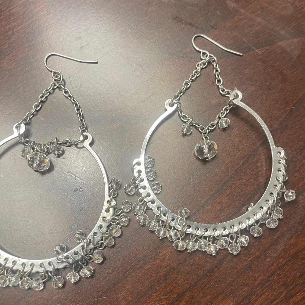 Silver Hoop Earrings with Crystal Accents